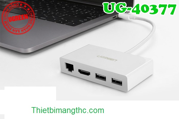 Tổng đại lý cáp chuyển đổi Type C ra HDMI, Type C ra Lan, Type C ra USB cao cấp UGREEN 40377, Type C đa năng cao cấp Ugreen ra HDMI, Lan, USB 3.0 chia 2 cổng Ugreen 40377 cao cấp 